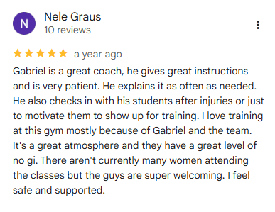Nele Graus five-star Google review for JSBJJ Kylemore